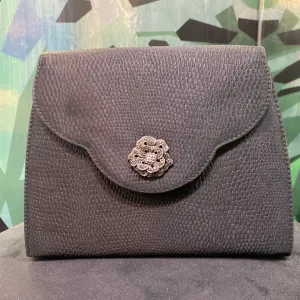 Vintage: Judith Jack Black Flap Purse with Floral Closure Snap