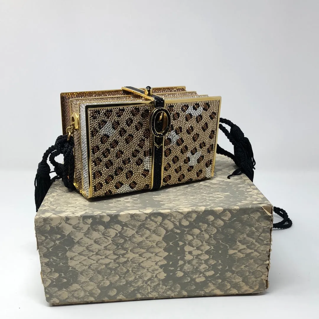 Vintage: Judith Leiber Crystal MINAUDIERE Leopard Stack of Books with Tassel