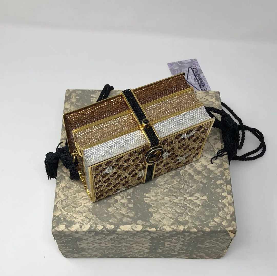 Vintage: Judith Leiber Crystal MINAUDIERE Leopard Stack of Books with Tassel