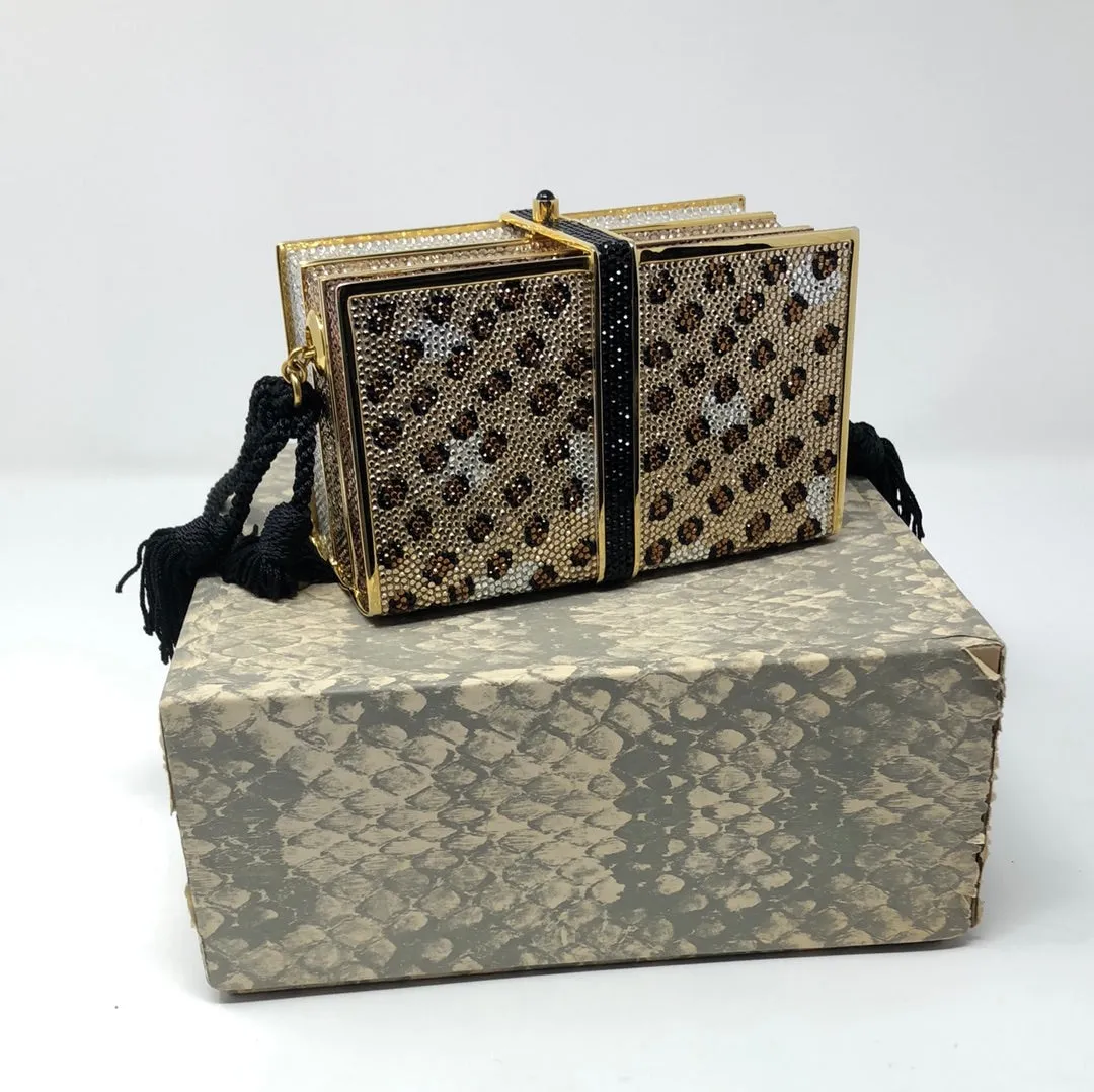 Vintage: Judith Leiber Crystal MINAUDIERE Leopard Stack of Books with Tassel