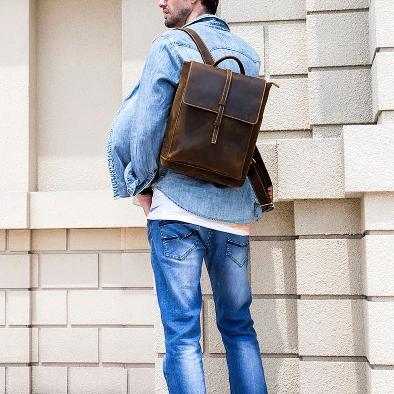 Vintage Leather Backpack Full Grain Leather Travel Backpack College Rucksack For Men Handmade Leather Knapsack