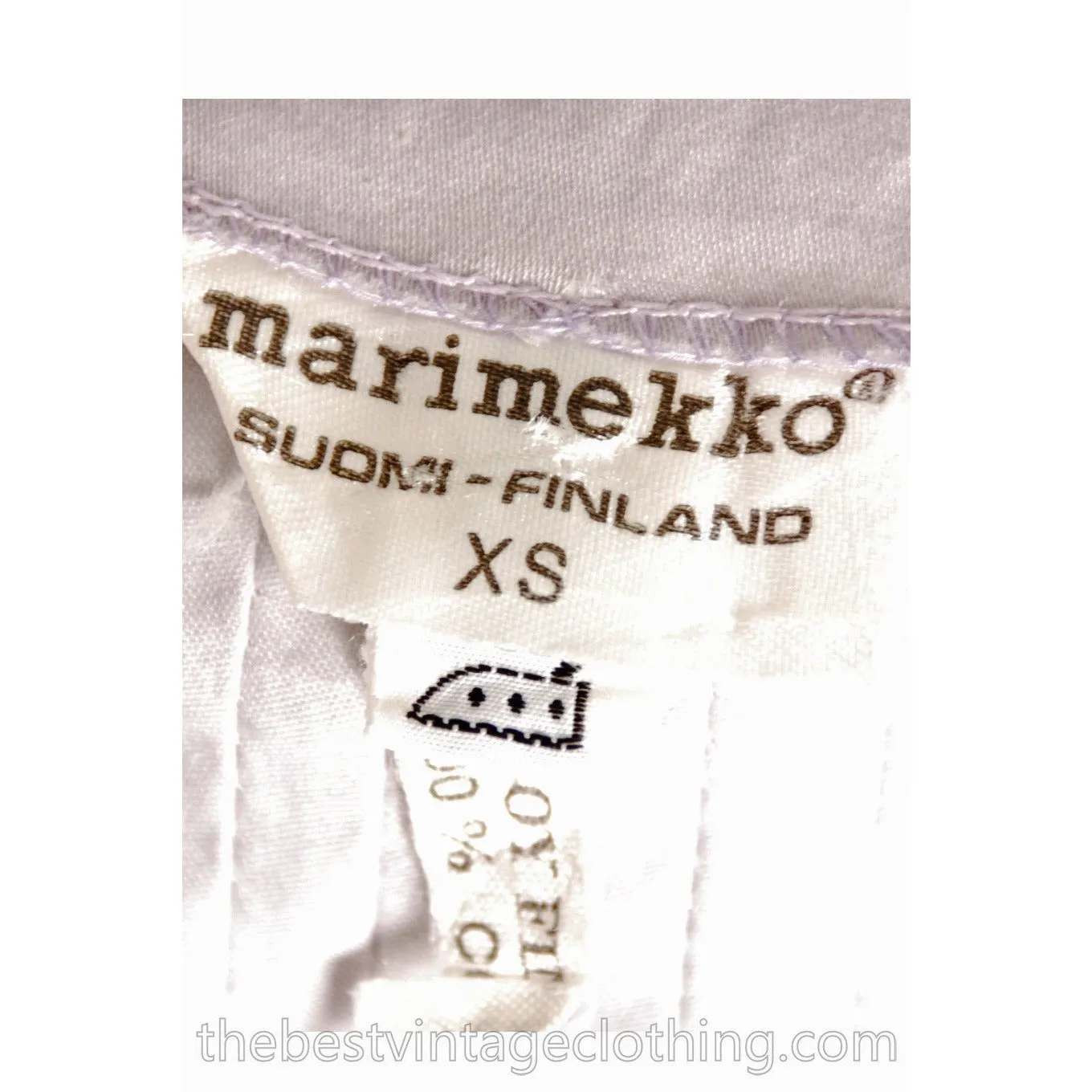 Vintage Marimekko Suomi Finland 1978 Gray Cotton Printed Maxi Dress Blue XS