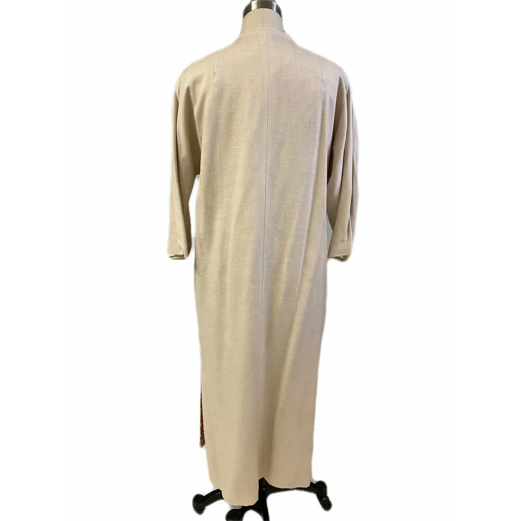 Vintage Matching Dress & Coat Late Early 1950s Orange Gold Print Linen Coat Sz M