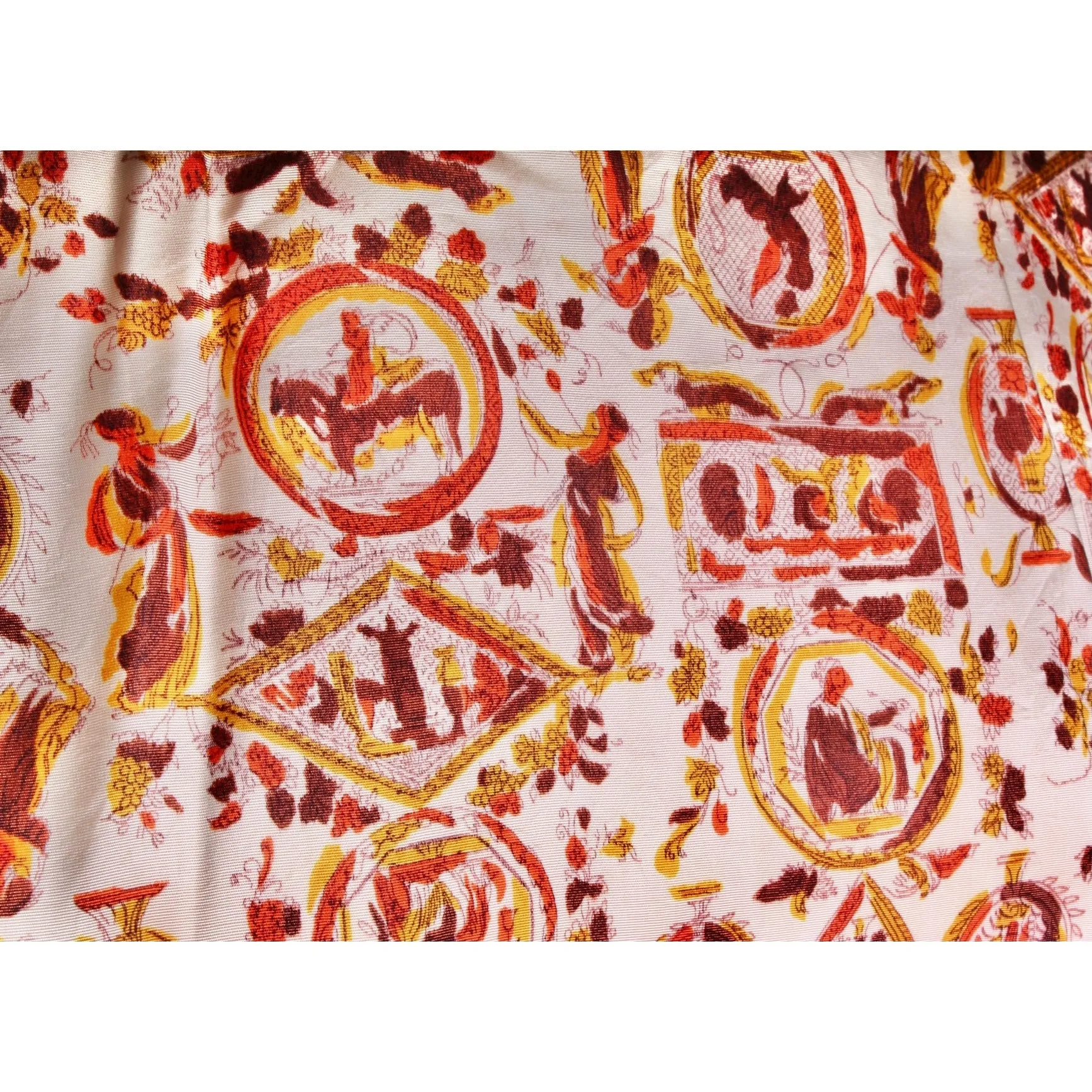 Vintage Matching Dress & Coat Late Early 1950s Orange Gold Print Linen Coat Sz M