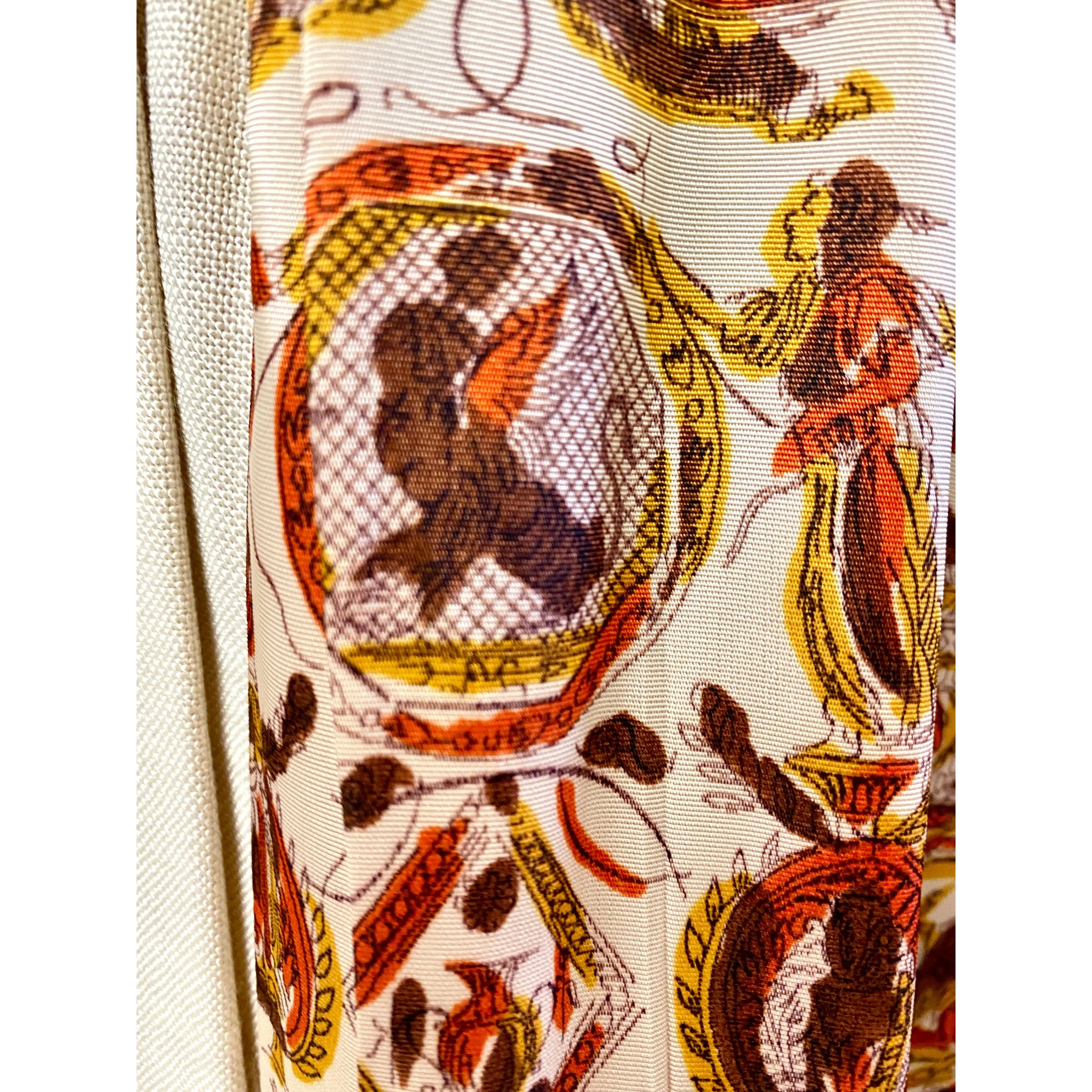 Vintage Matching Dress & Coat Late Early 1950s Orange Gold Print Linen Coat Sz M