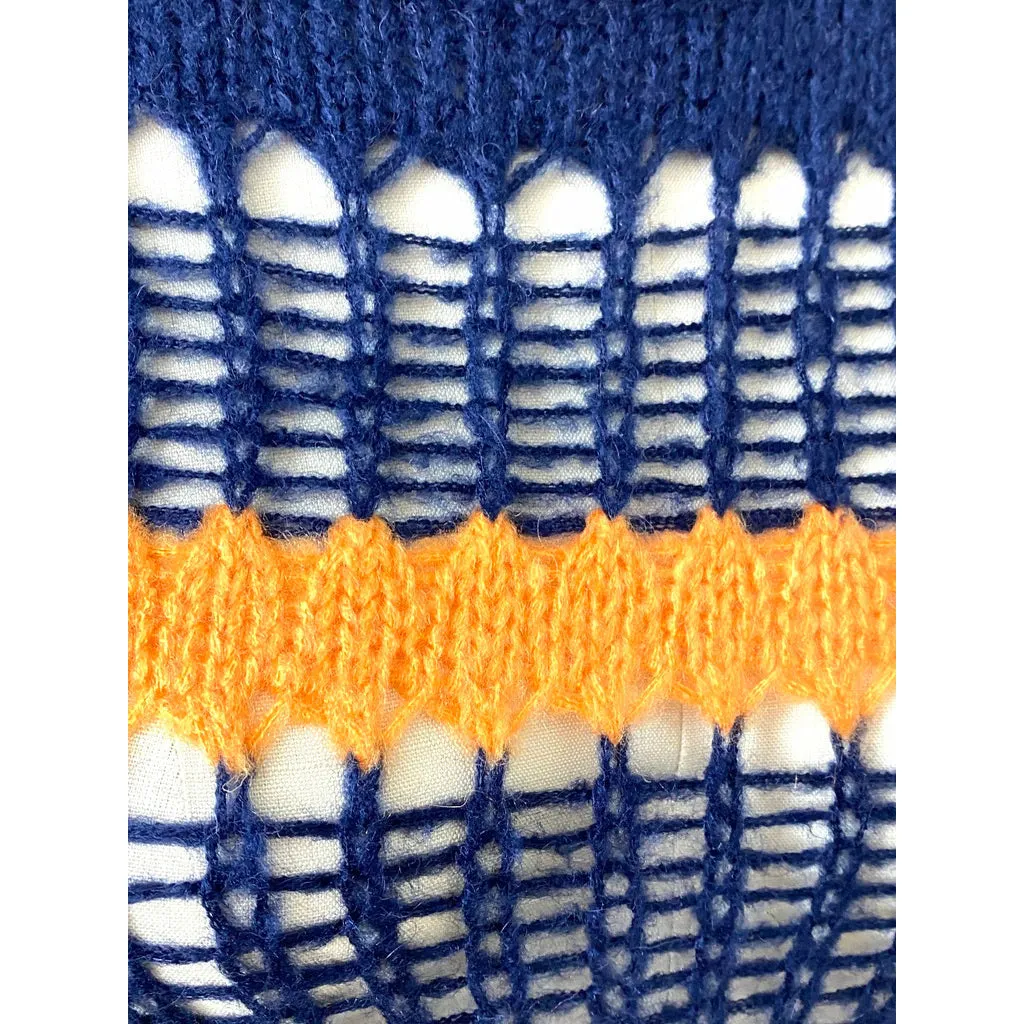 Vintage Mission Bay Korea Long Blue Orange Striped Sweater Womens S Open Knit