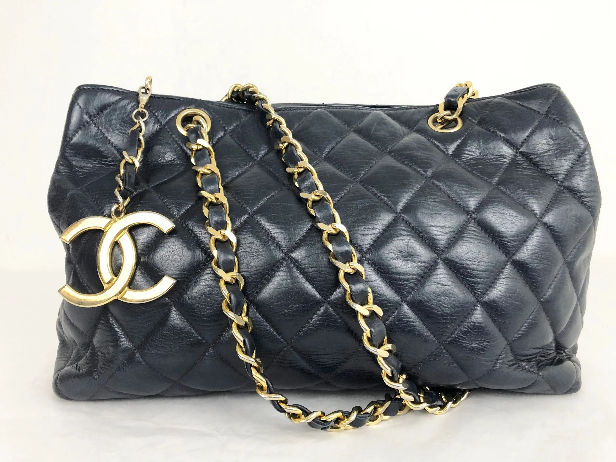 Vintage Quilted Navy Blue Shoulder Bag