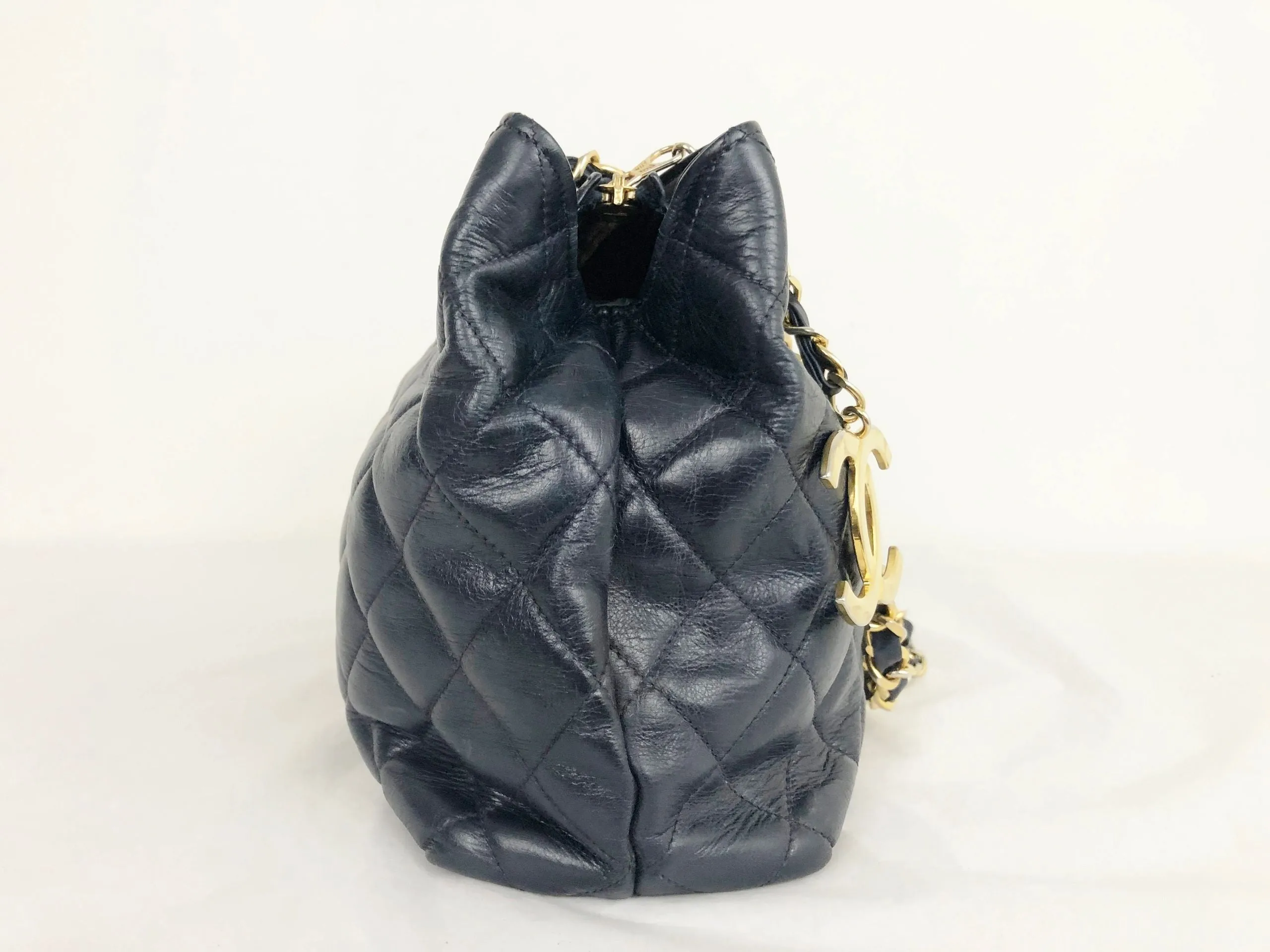Vintage Quilted Navy Blue Shoulder Bag