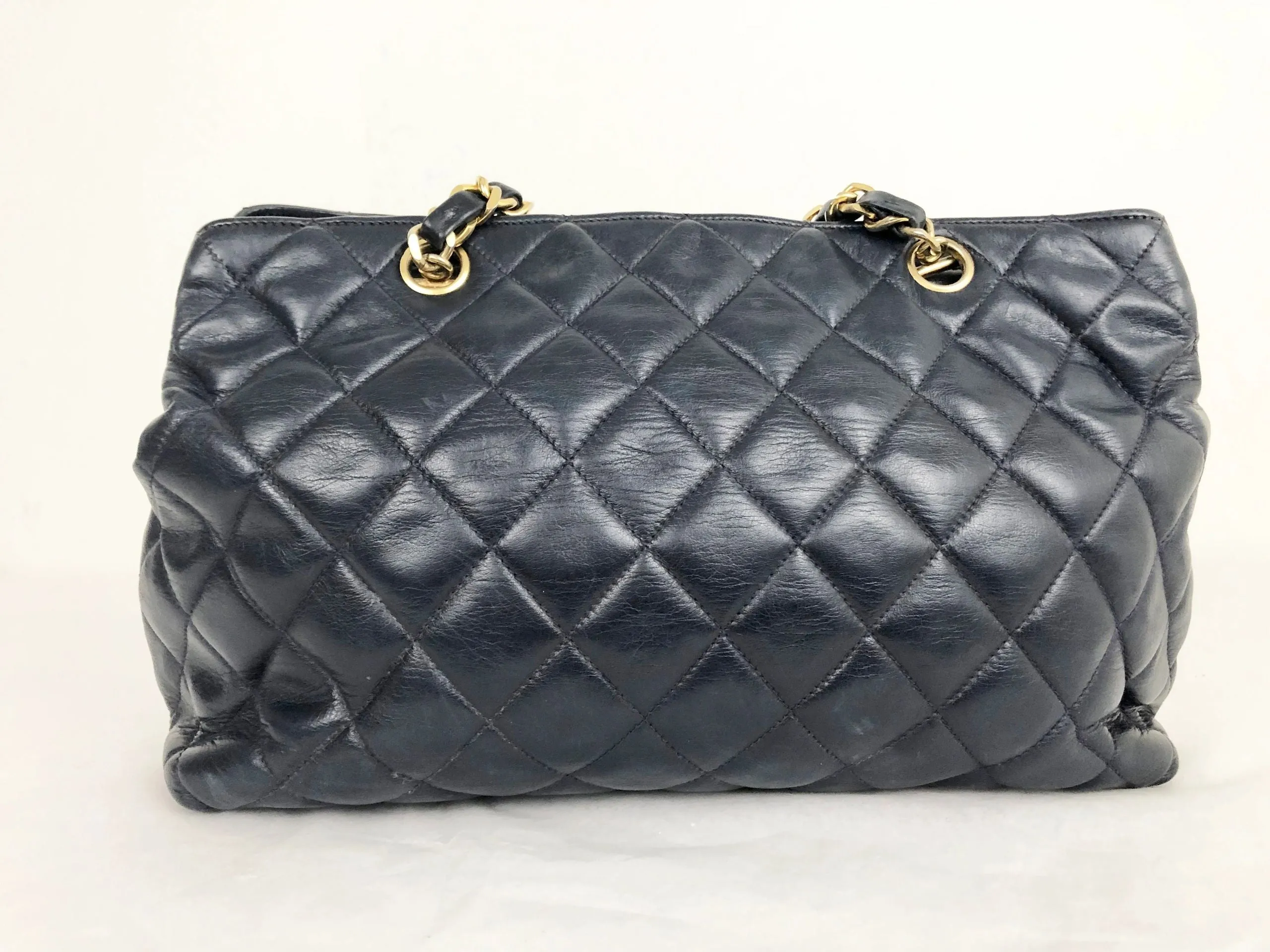 Vintage Quilted Navy Blue Shoulder Bag