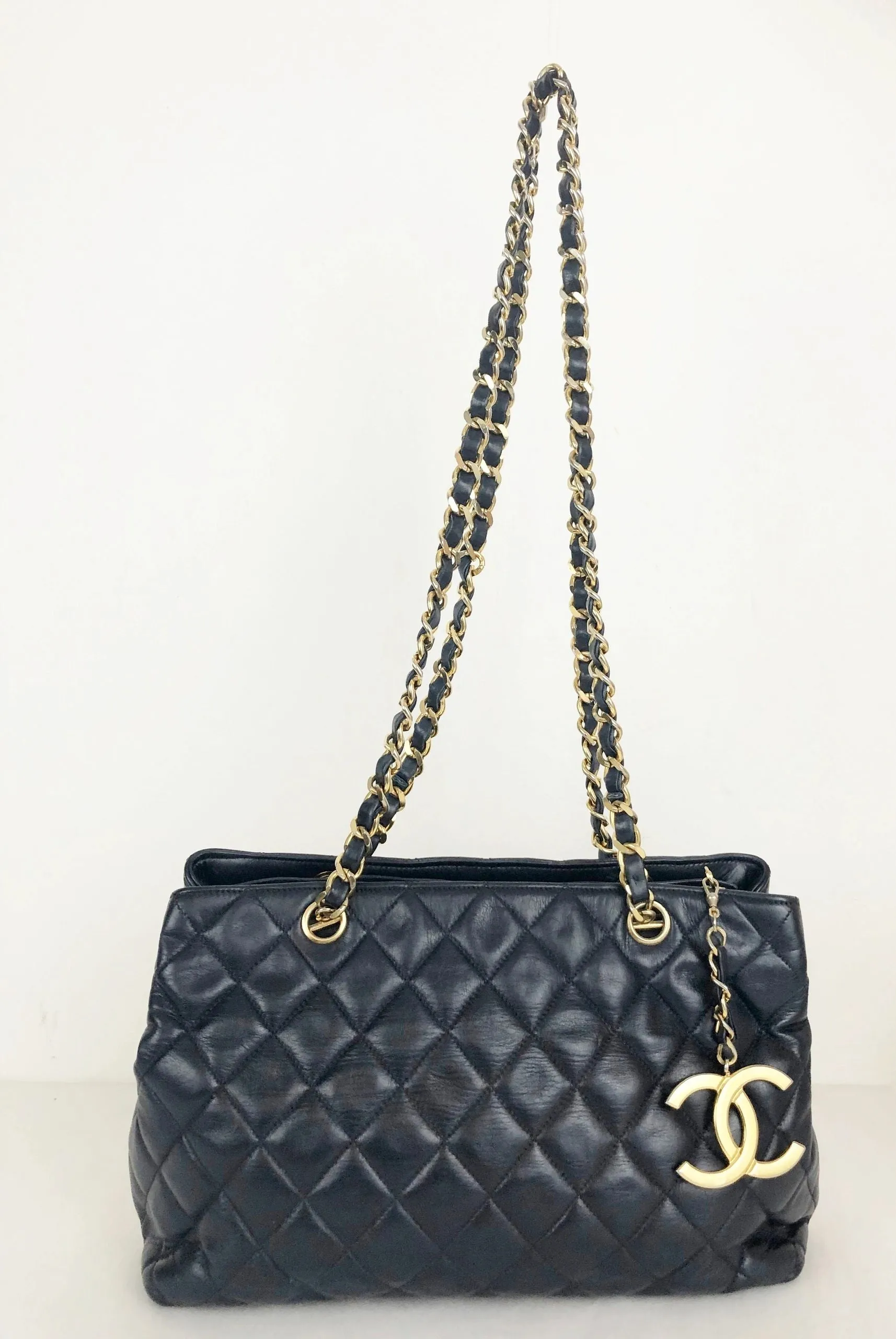 Vintage Quilted Navy Blue Shoulder Bag