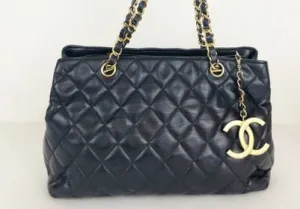 Vintage Quilted Navy Blue Shoulder Bag