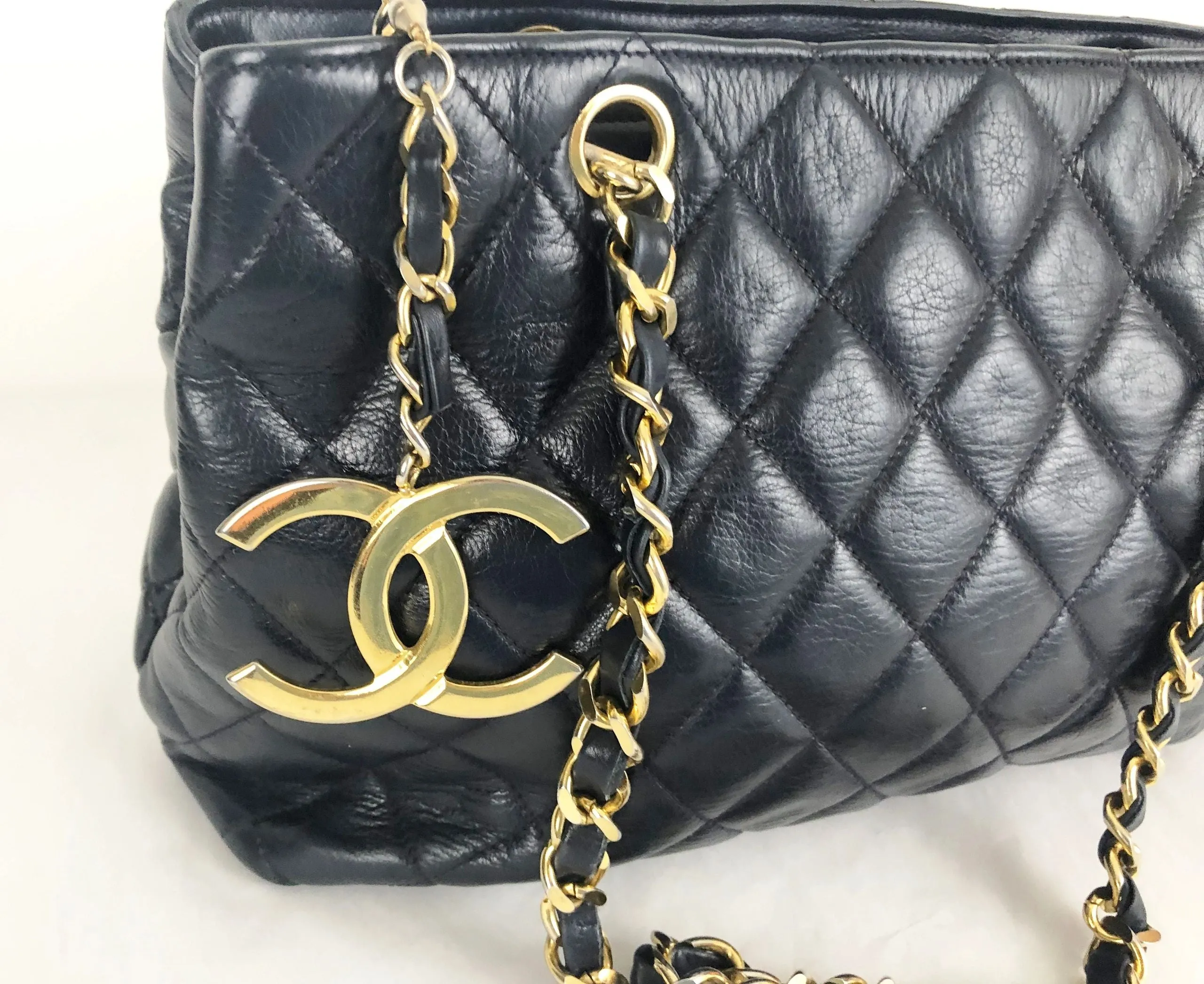 Vintage Quilted Navy Blue Shoulder Bag