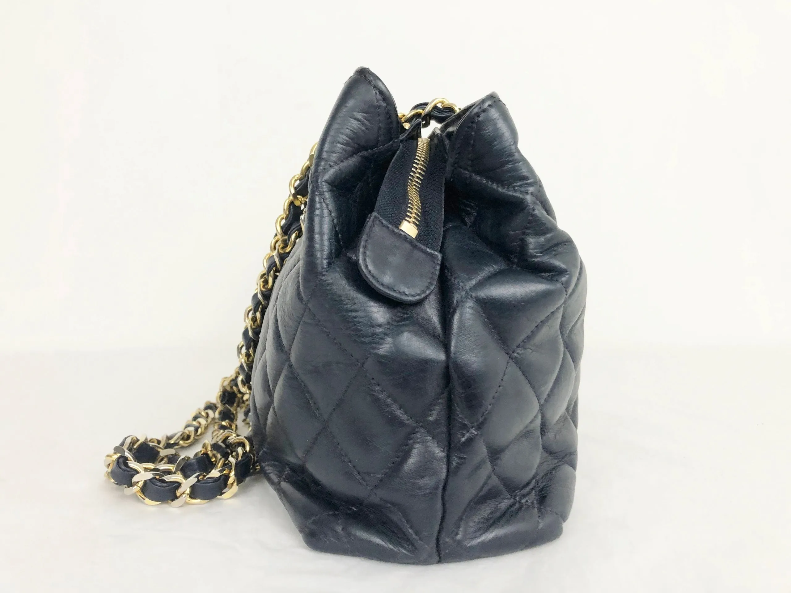 Vintage Quilted Navy Blue Shoulder Bag