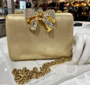Vintage: Rodo  Gold Leather with Gold and Crystal Bow and Gold Chain
