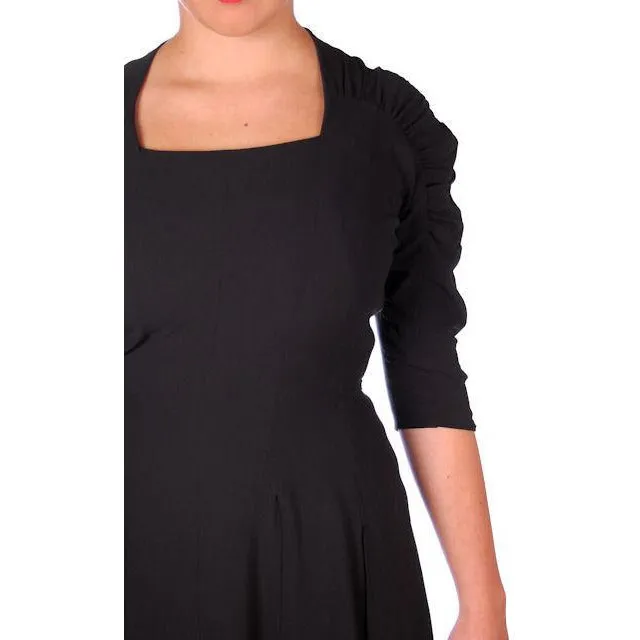 VTG 50s Jeanne Lanvin/Castillo Black Rayon Cocktail Dress Unique Sleeves M 42-31-43