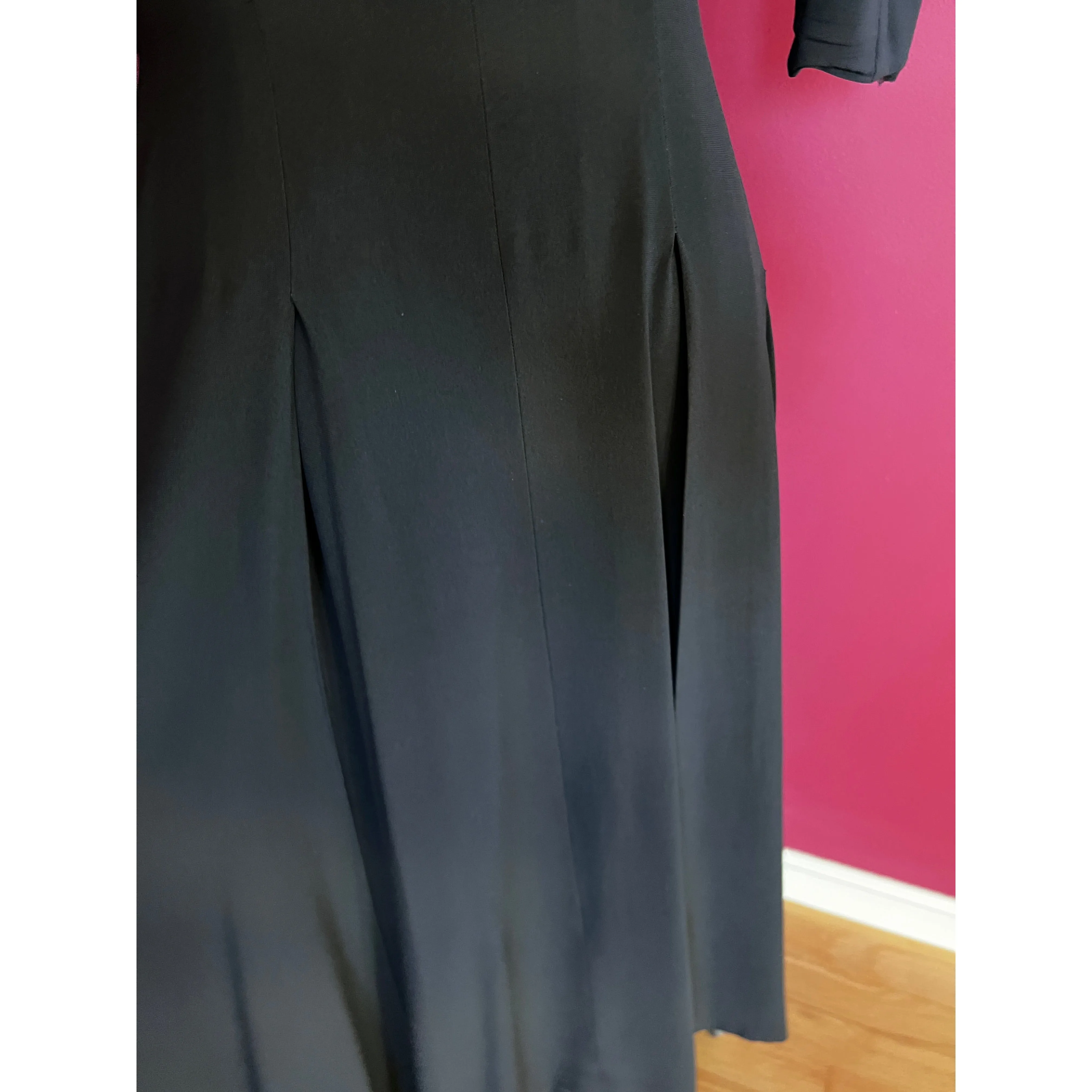 VTG 50s Jeanne Lanvin/Castillo Black Rayon Cocktail Dress Unique Sleeves M 42-31-43
