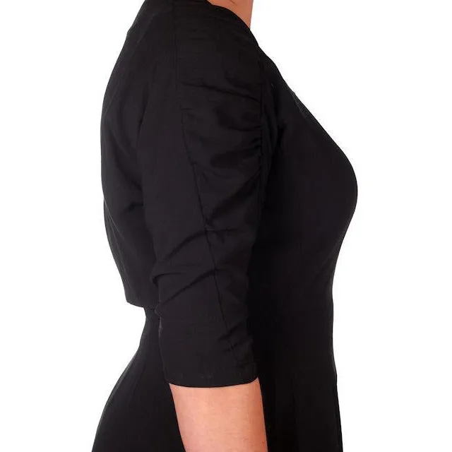 VTG 50s Jeanne Lanvin/Castillo Black Rayon Cocktail Dress Unique Sleeves M 42-31-43
