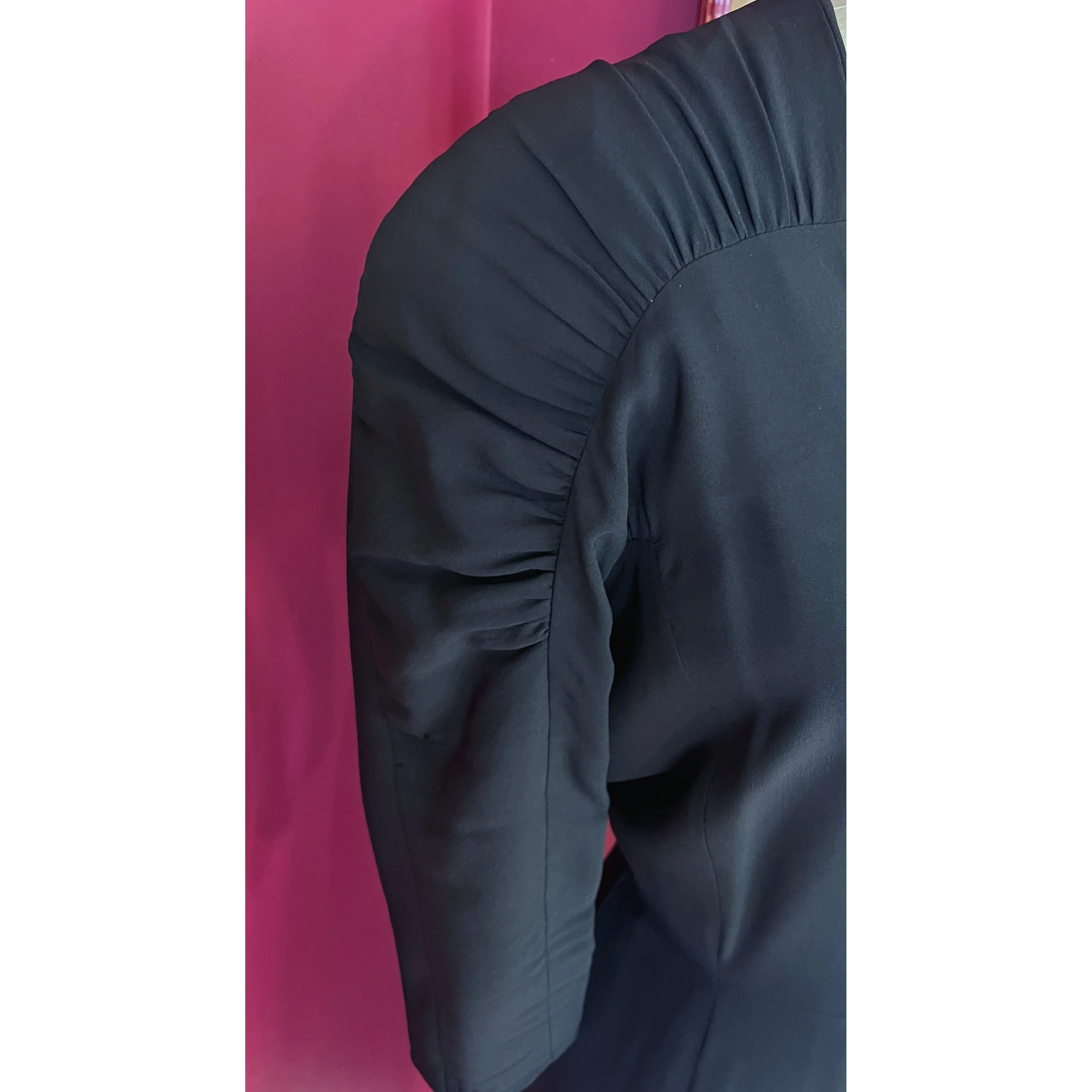 VTG 50s Jeanne Lanvin/Castillo Black Rayon Cocktail Dress Unique Sleeves M 42-31-43