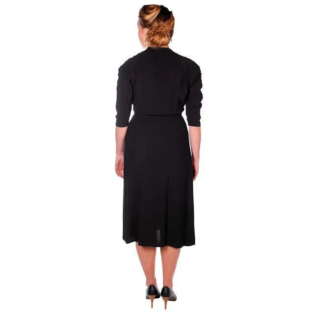 VTG 50s Jeanne Lanvin/Castillo Black Rayon Cocktail Dress Unique Sleeves M 42-31-43