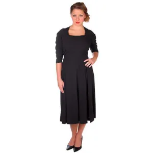 VTG 50s Jeanne Lanvin/Castillo Black Rayon Cocktail Dress Unique Sleeves M 42-31-43