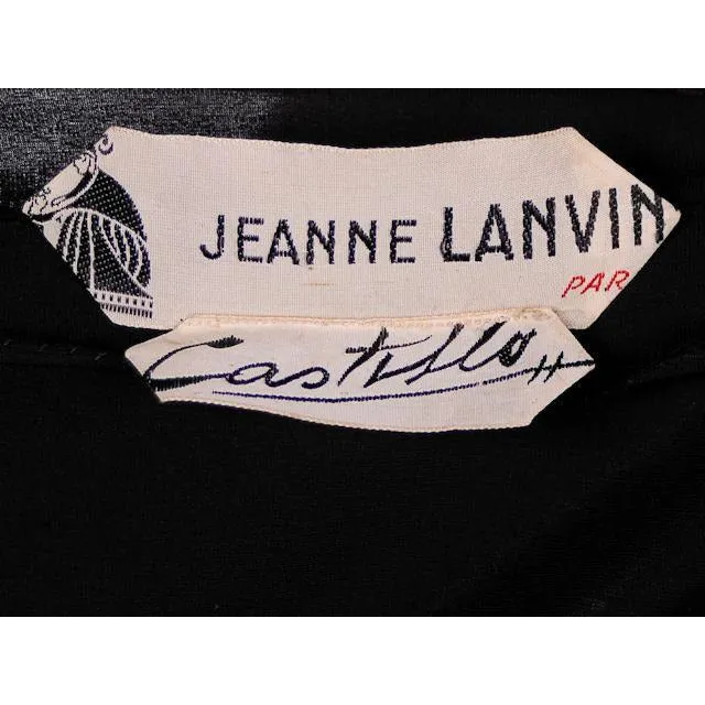 VTG 50s Jeanne Lanvin/Castillo Black Rayon Cocktail Dress Unique Sleeves M 42-31-43