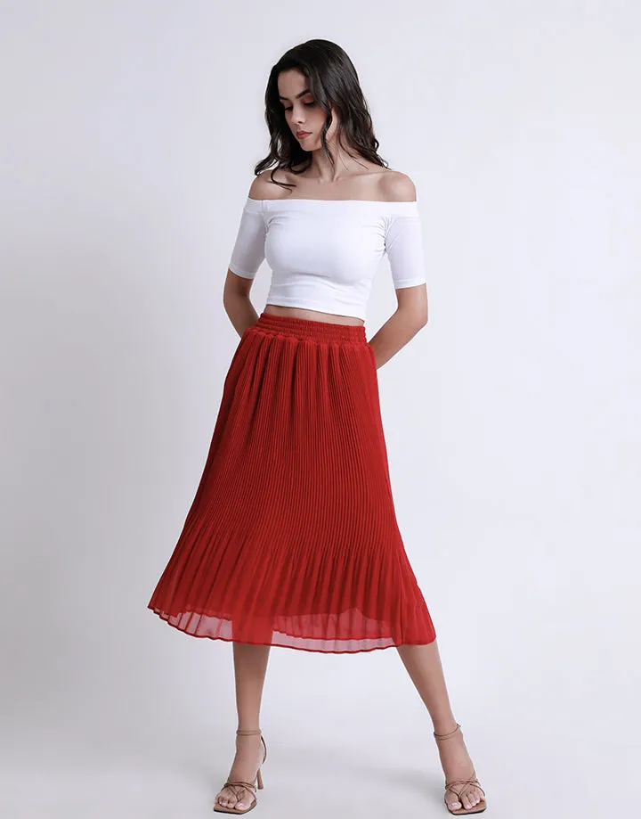 Waist Band Pleated Midi Skirt