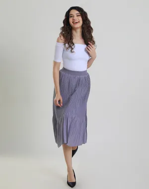 Waist Band Pleated Midi Skirt