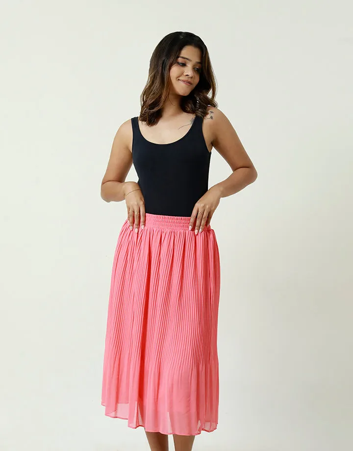 Waist Band Pleated Midi Skirt