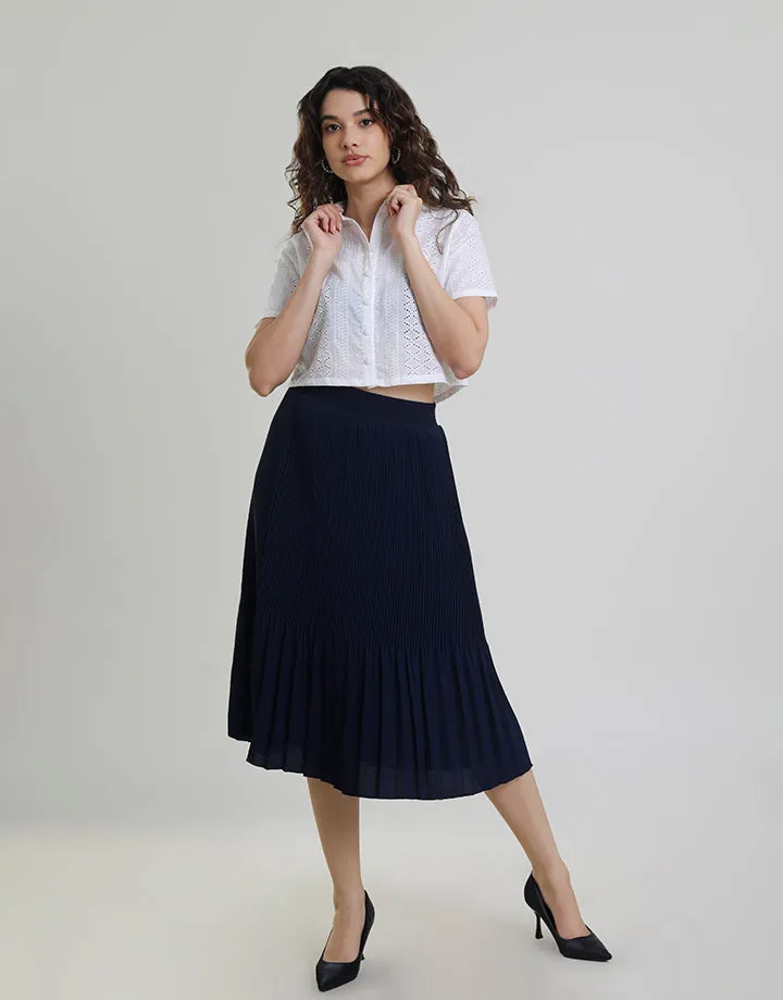 Waist Band Pleated Midi Skirt