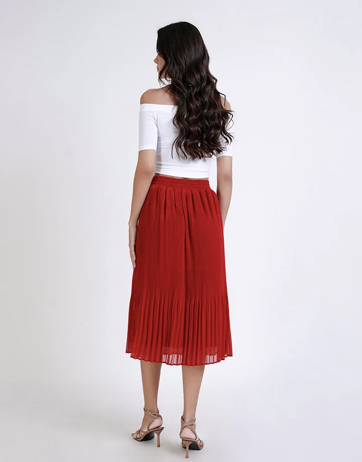 Waist Band Pleated Midi Skirt