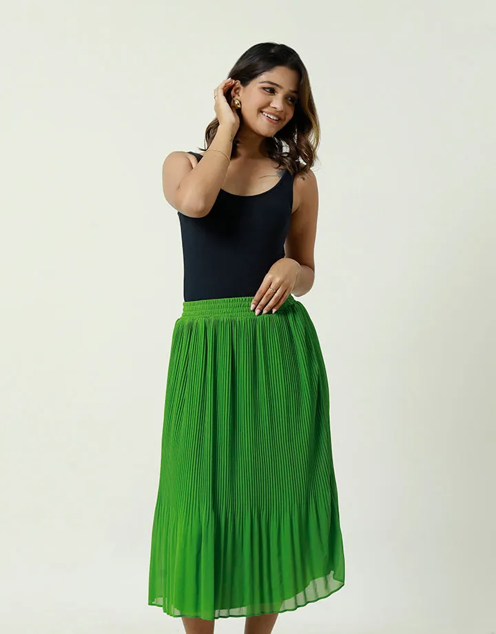 Waist Band Pleated Midi Skirt