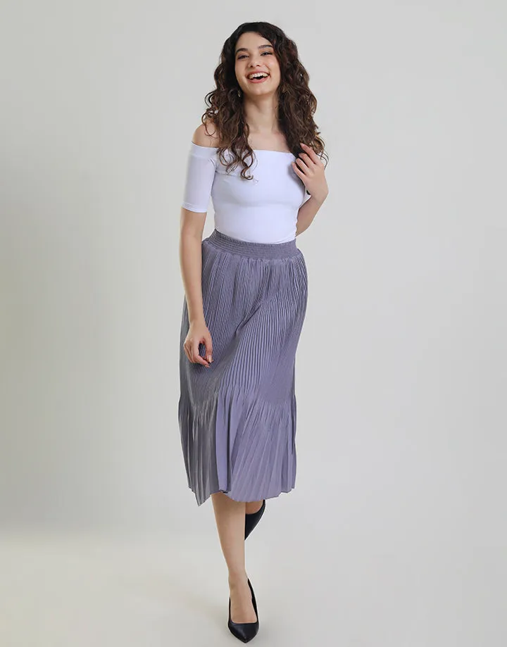 Waist Band Pleated Midi Skirt