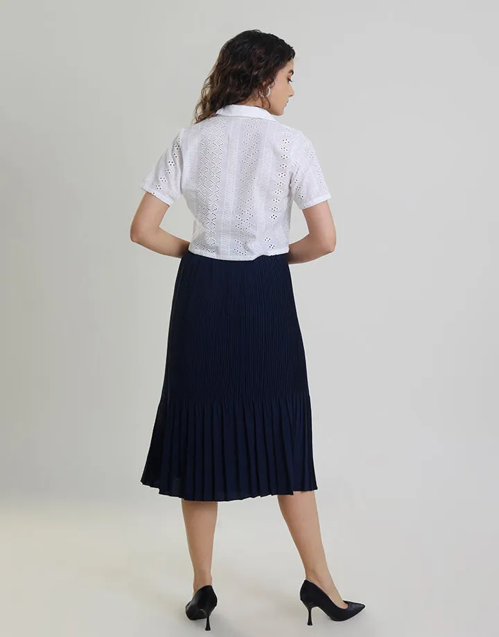 Waist Band Pleated Midi Skirt