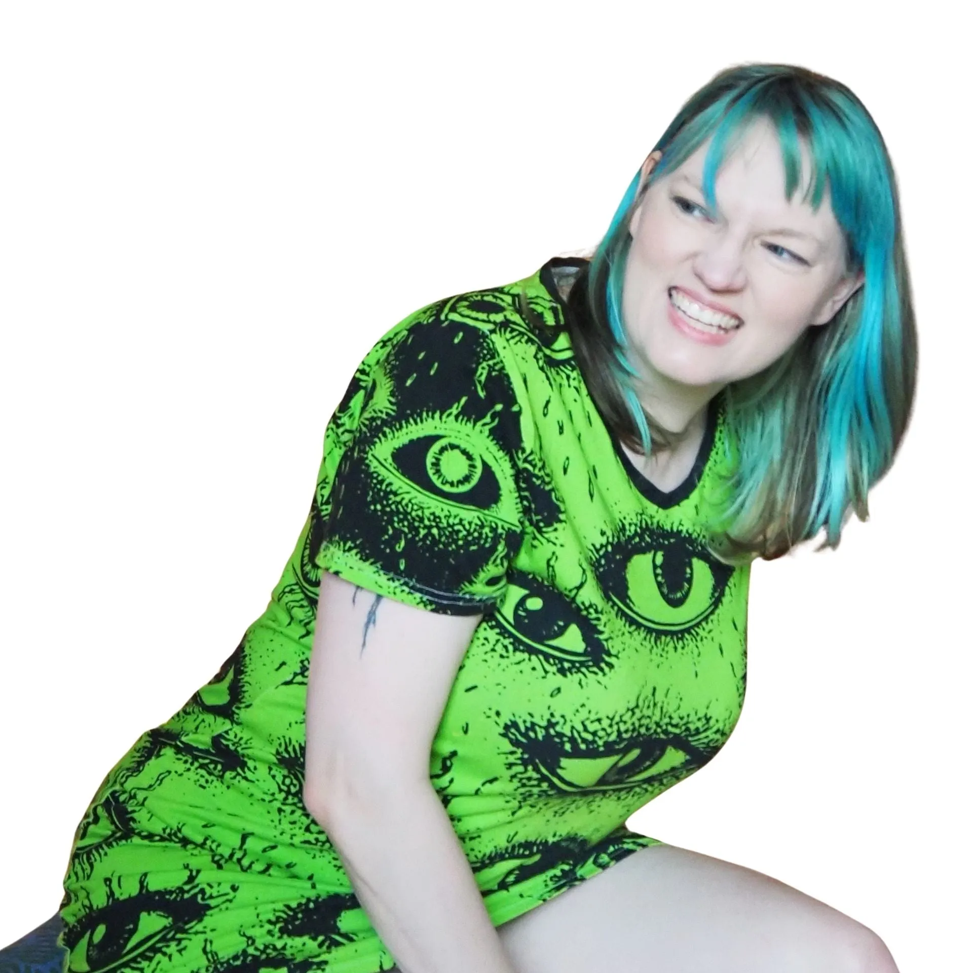 Weirdy Eye Lime Green Dress