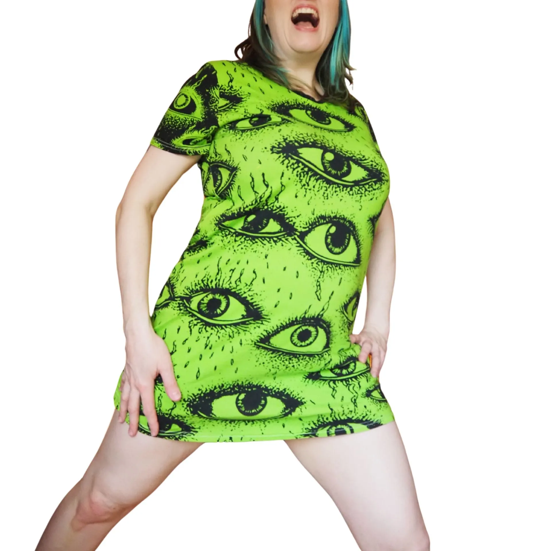 Weirdy Eye Lime Green Dress