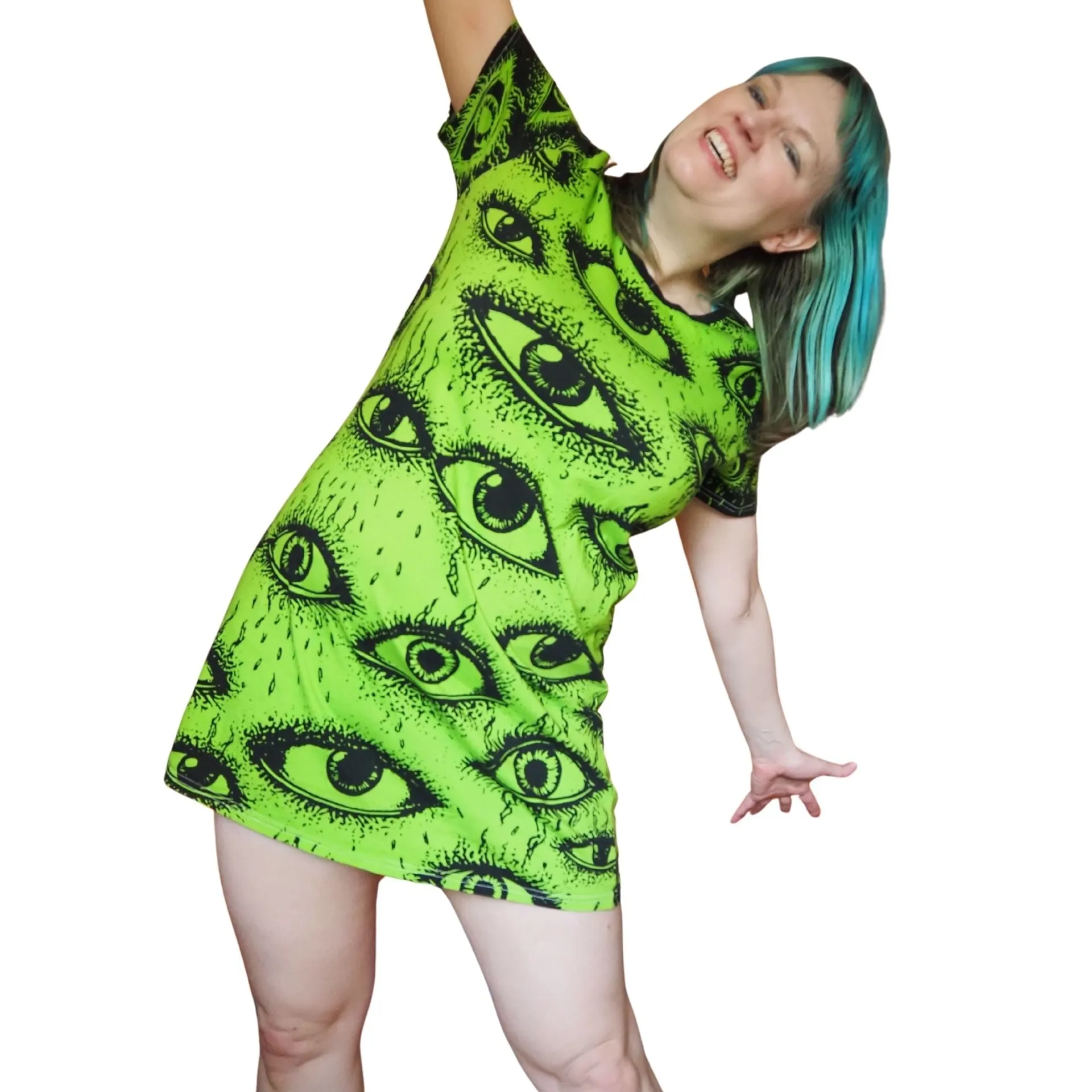 Weirdy Eye Lime Green Dress