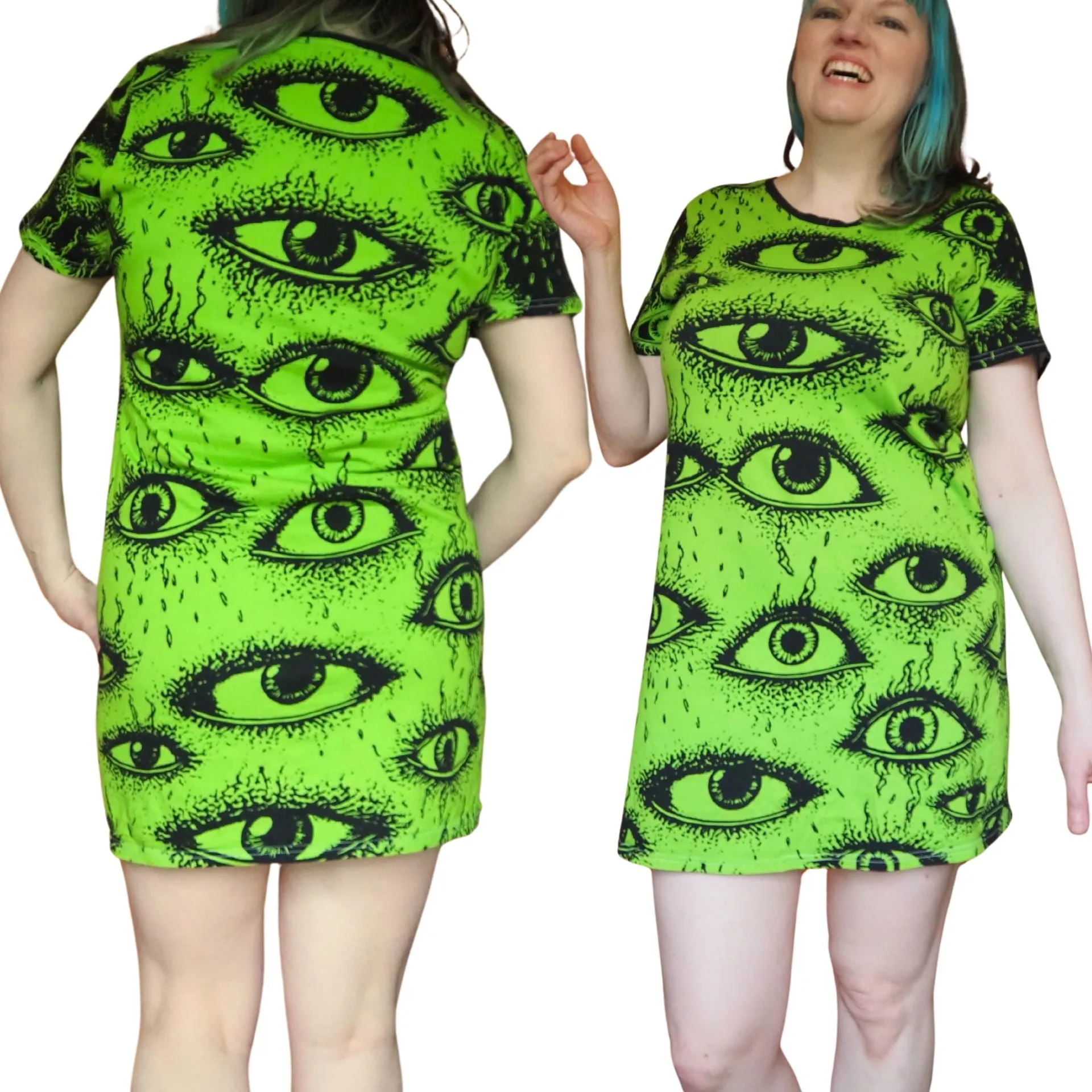 Weirdy Eye Lime Green Dress