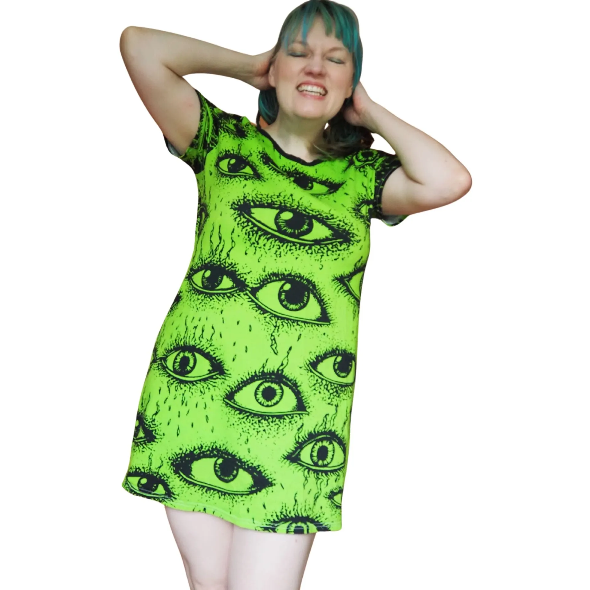 Weirdy Eye Lime Green Dress