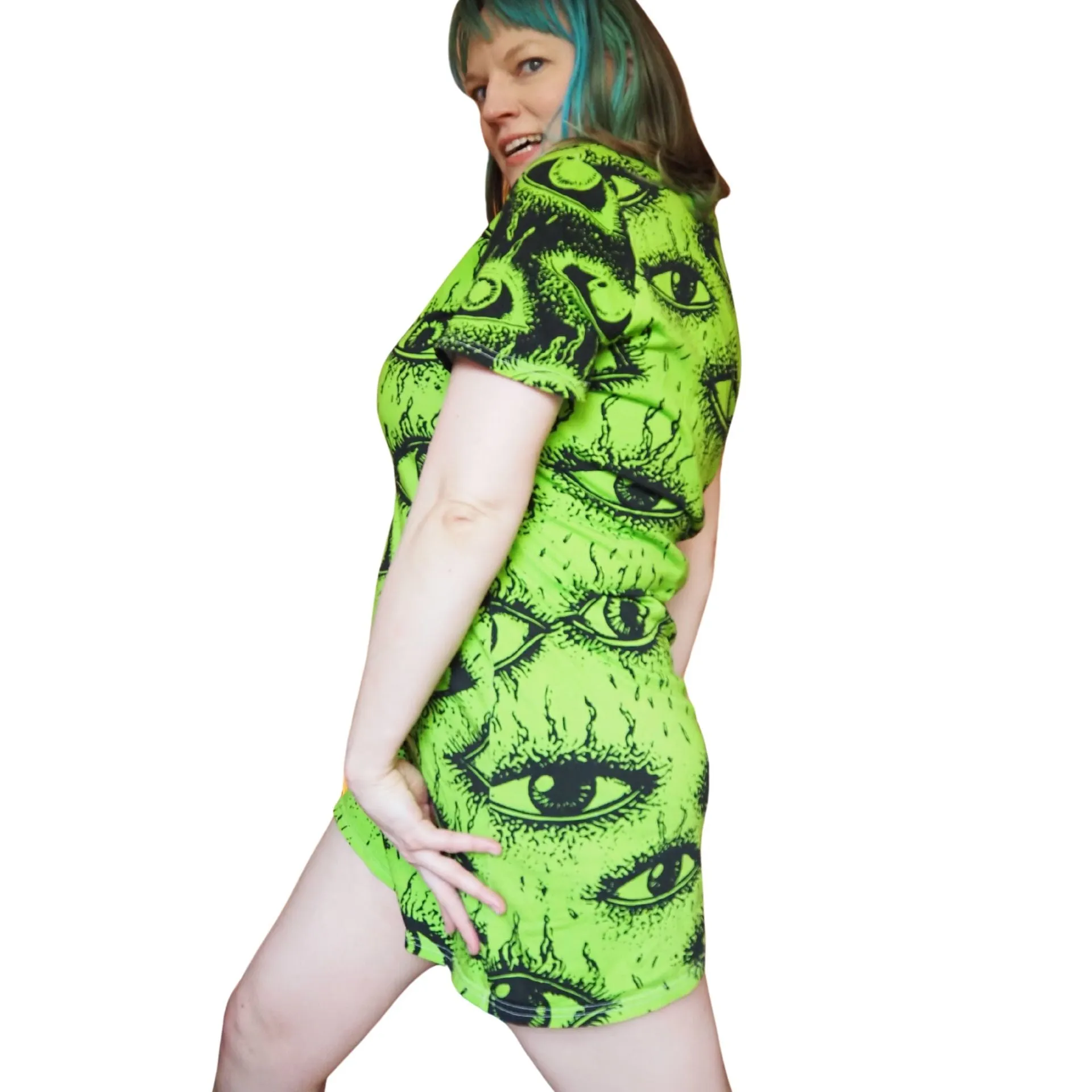 Weirdy Eye Lime Green Dress