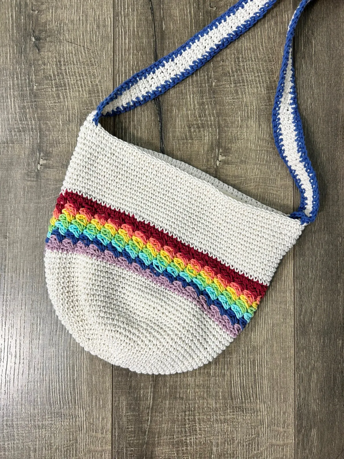 White & Rainbow Crochet Small Shoulder Bag