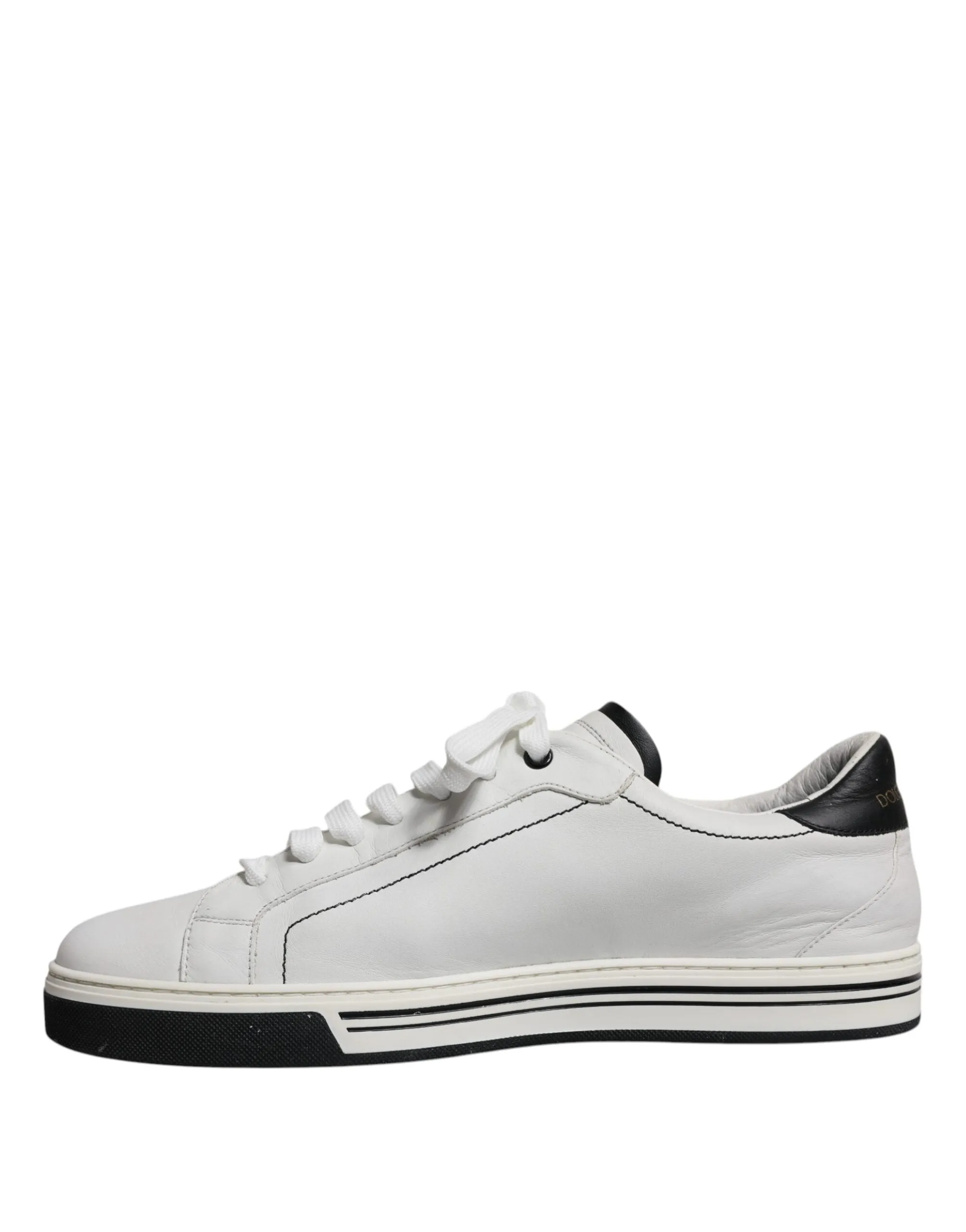 White Black Leather Logo Low Top Sneakers Shoes
