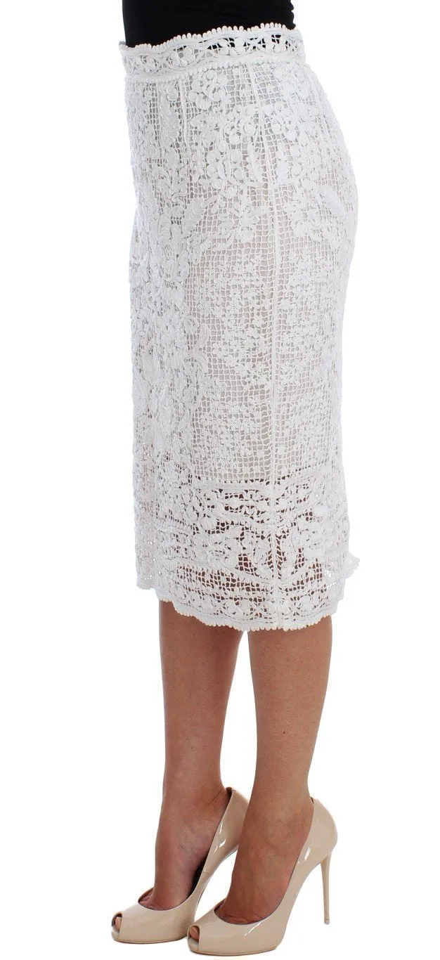 White Cotton Ricamo Lace Pencil Skirt