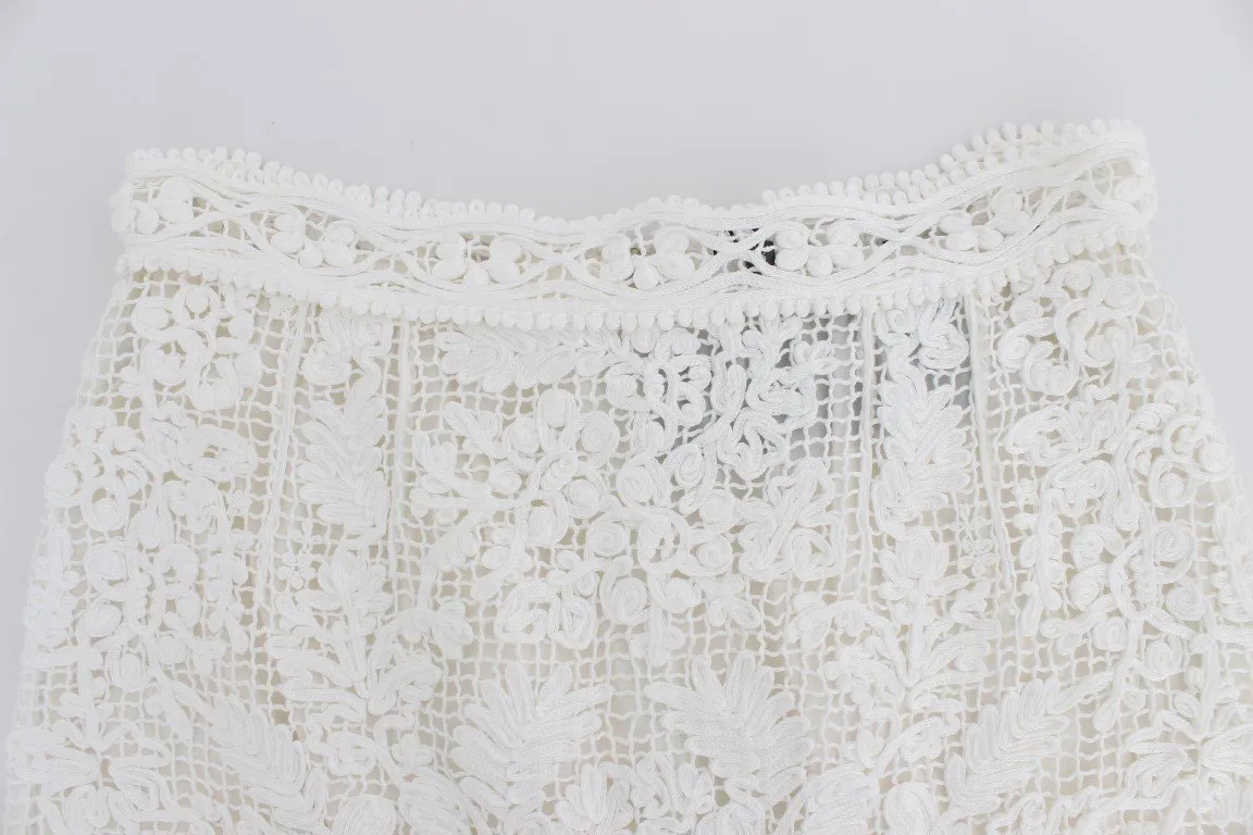 White Cotton Ricamo Lace Pencil Skirt