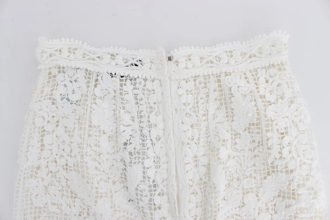 White Cotton Ricamo Lace Pencil Skirt
