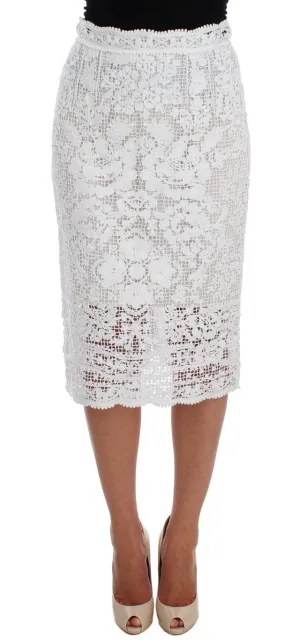 White Cotton Ricamo Lace Pencil Skirt