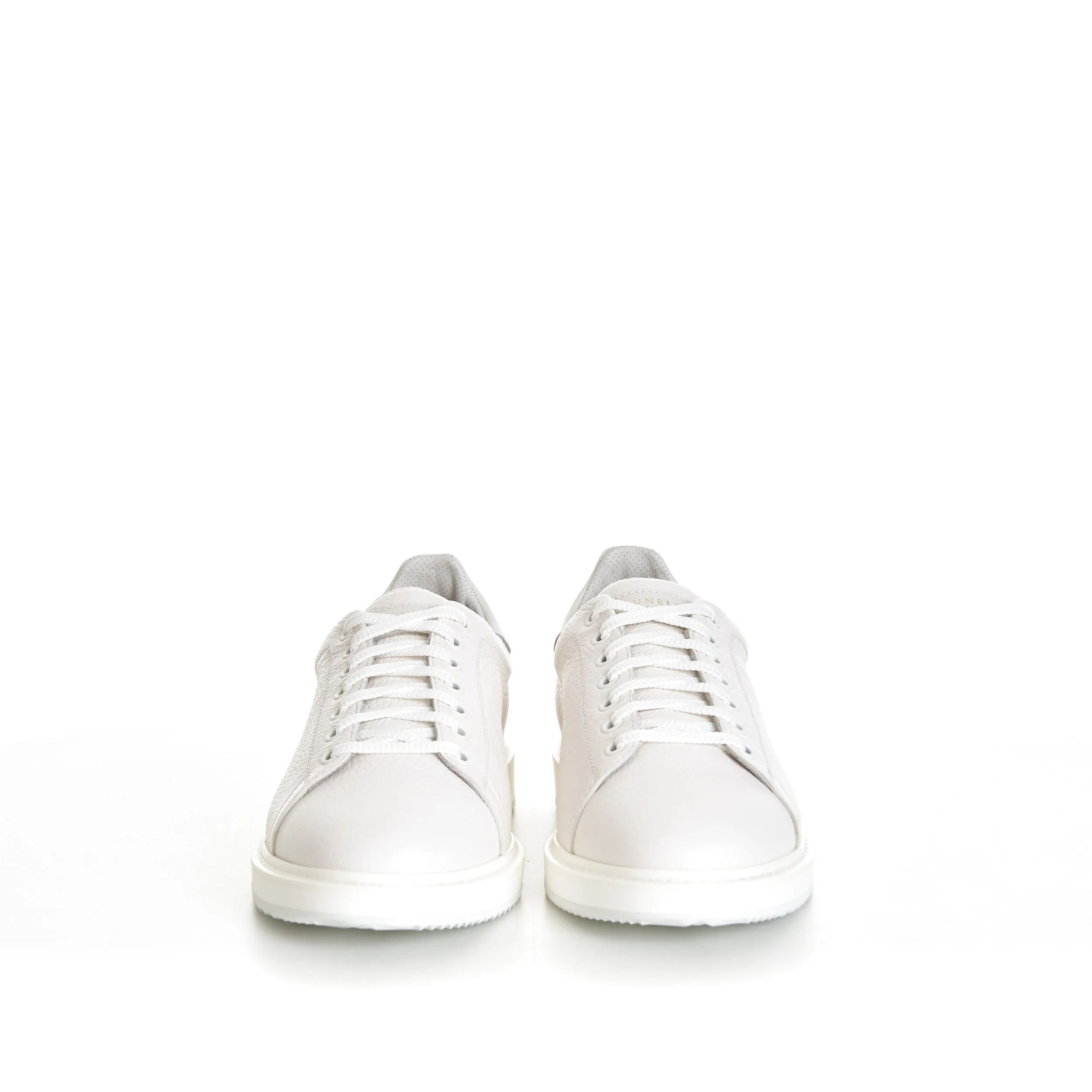 White Grained Calfskin Leather Low Top Sneakers