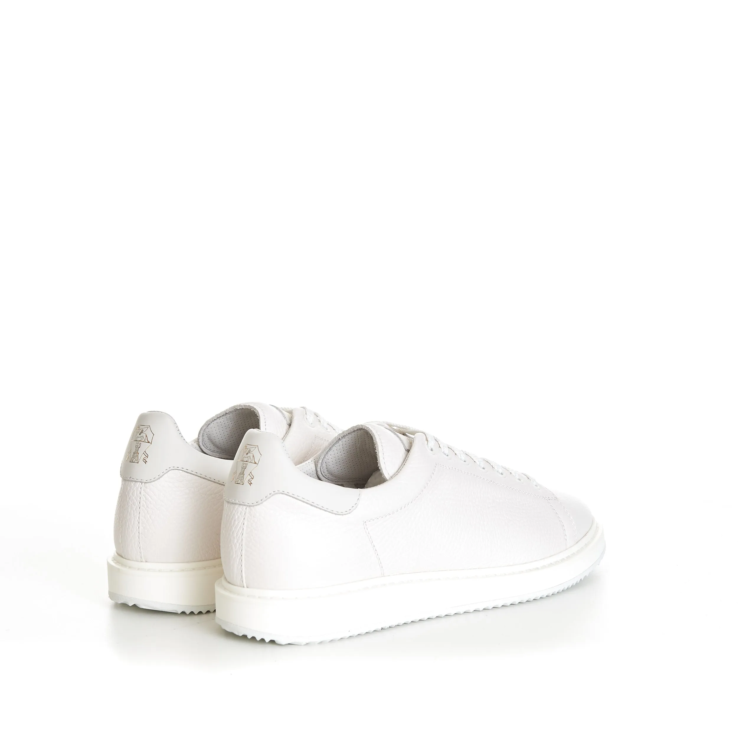 White Grained Calfskin Leather Low Top Sneakers