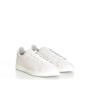 White Grained Calfskin Leather Low Top Sneakers