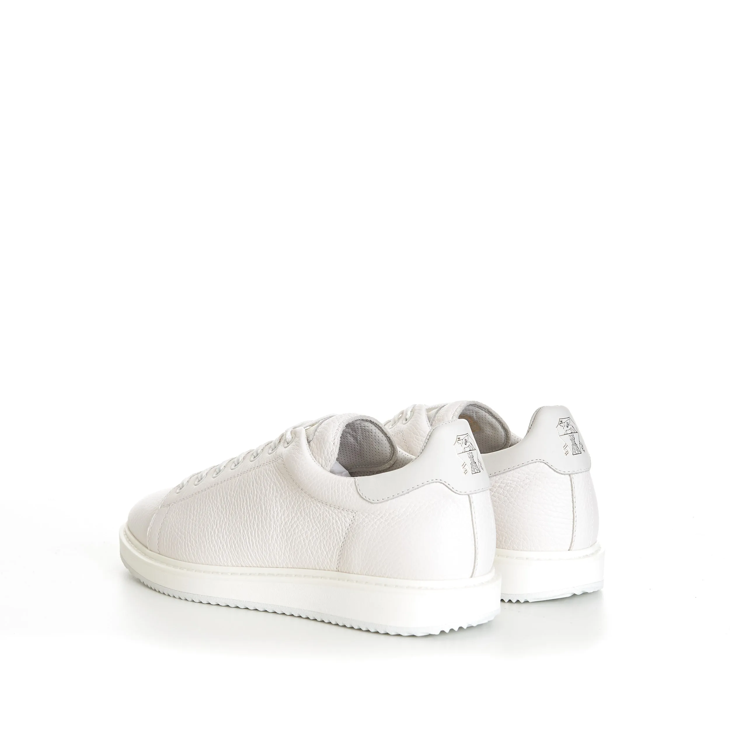 White Grained Calfskin Leather Low Top Sneakers