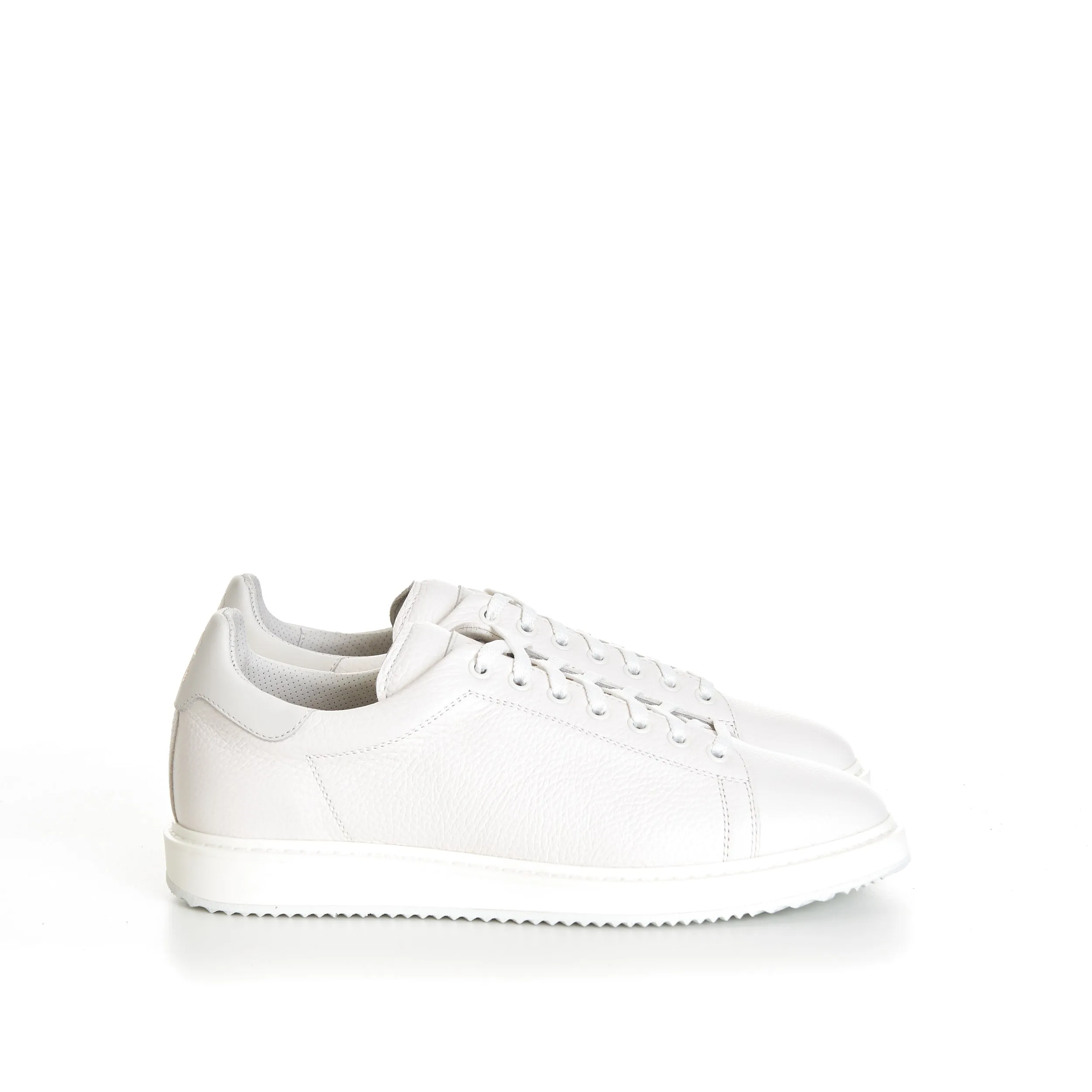 White Grained Calfskin Leather Low Top Sneakers